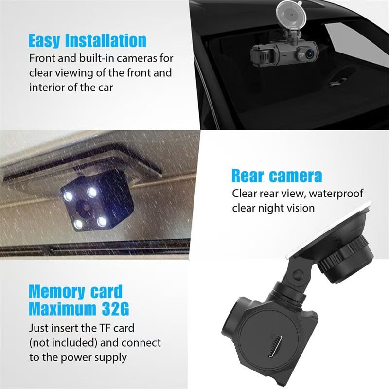Dailyardtool®2.0-Inch IPS Screen HD 1080P 3 Lens Dashcam With Night Vision&Wifi Link