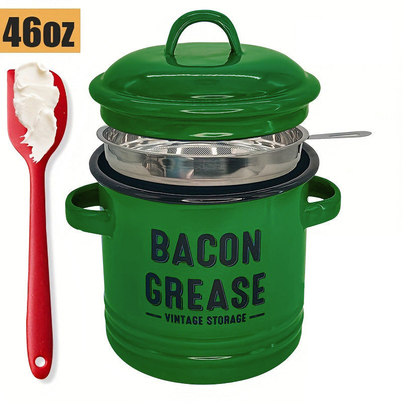 Dailyardtool® 42 oz bacon grease container with strainer and food-grade silicone spatula