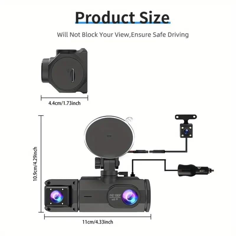 Dailyardtool®2.0-Inch IPS Screen HD 1080P 3 Lens Dashcam With Night Vision&Wifi Link