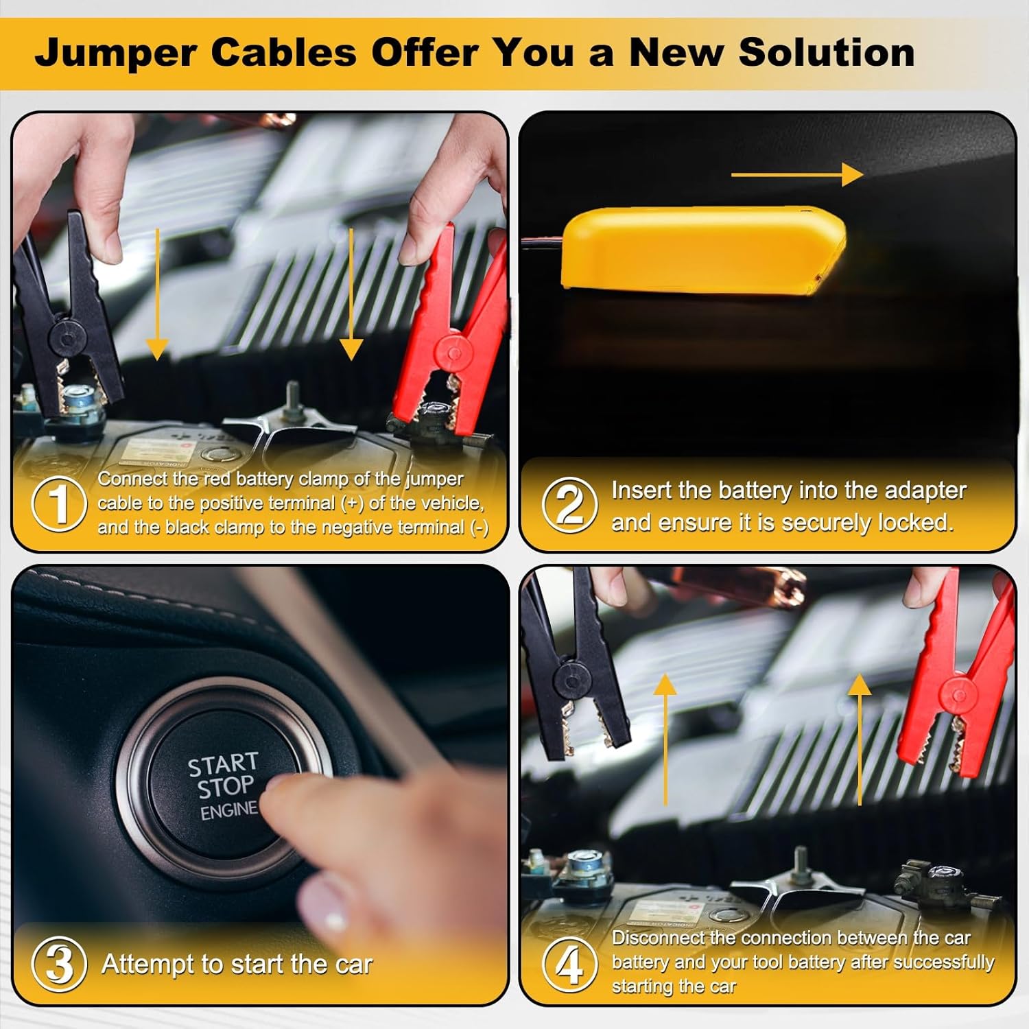 Dailyardtool® Car Starter Jumper Cables With Adapter For Dewalt 20v