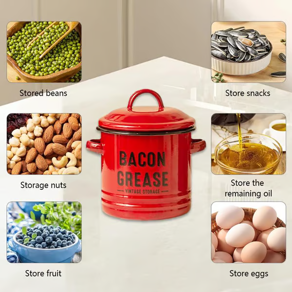 Dailyardtool® 42 oz bacon grease container with strainer and food-grade silicone spatula