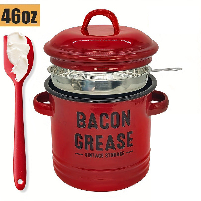 Dailyardtool® 42 oz bacon grease container with strainer and food-grade silicone spatula