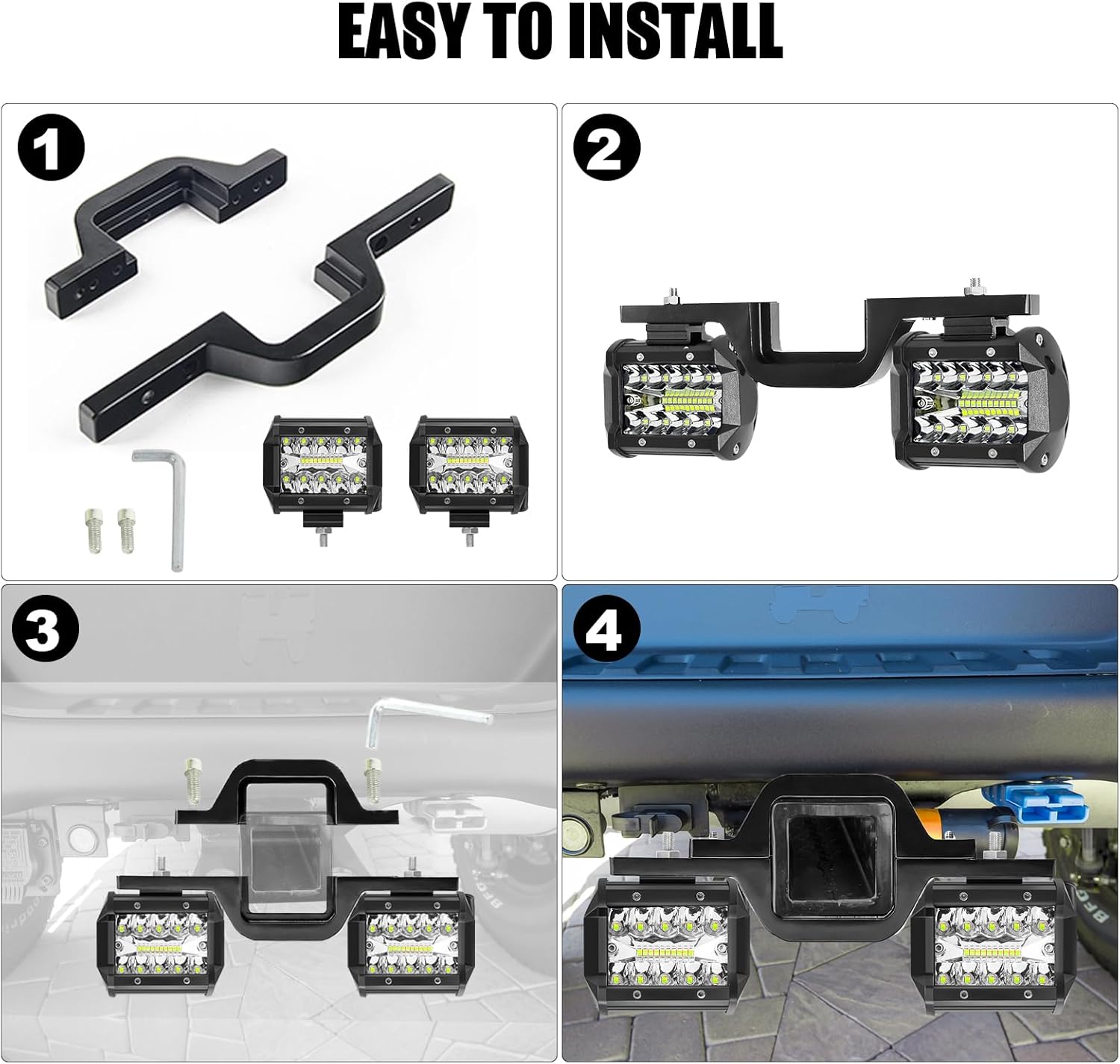 Dailyardtool® 4 Inch LED Pods with Tow Hitch Mounting Brackets