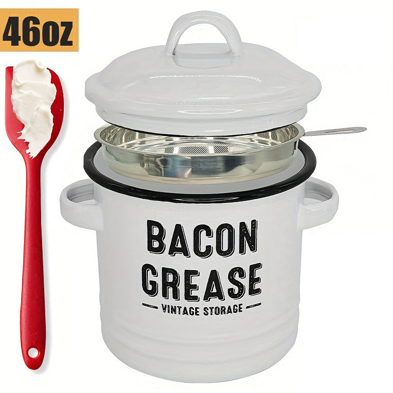 Dailyardtool® 42 oz bacon grease container with strainer and food-grade silicone spatula
