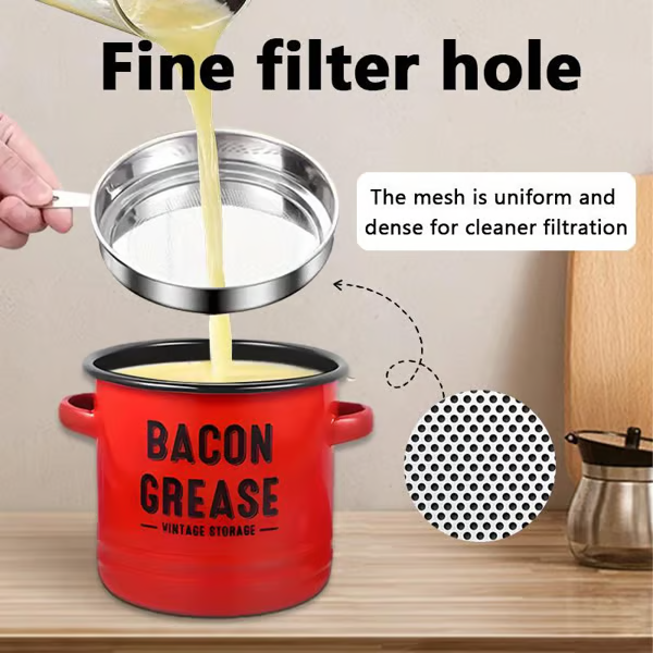 Dailyardtool® 42 oz bacon grease container with strainer and food-grade silicone spatula