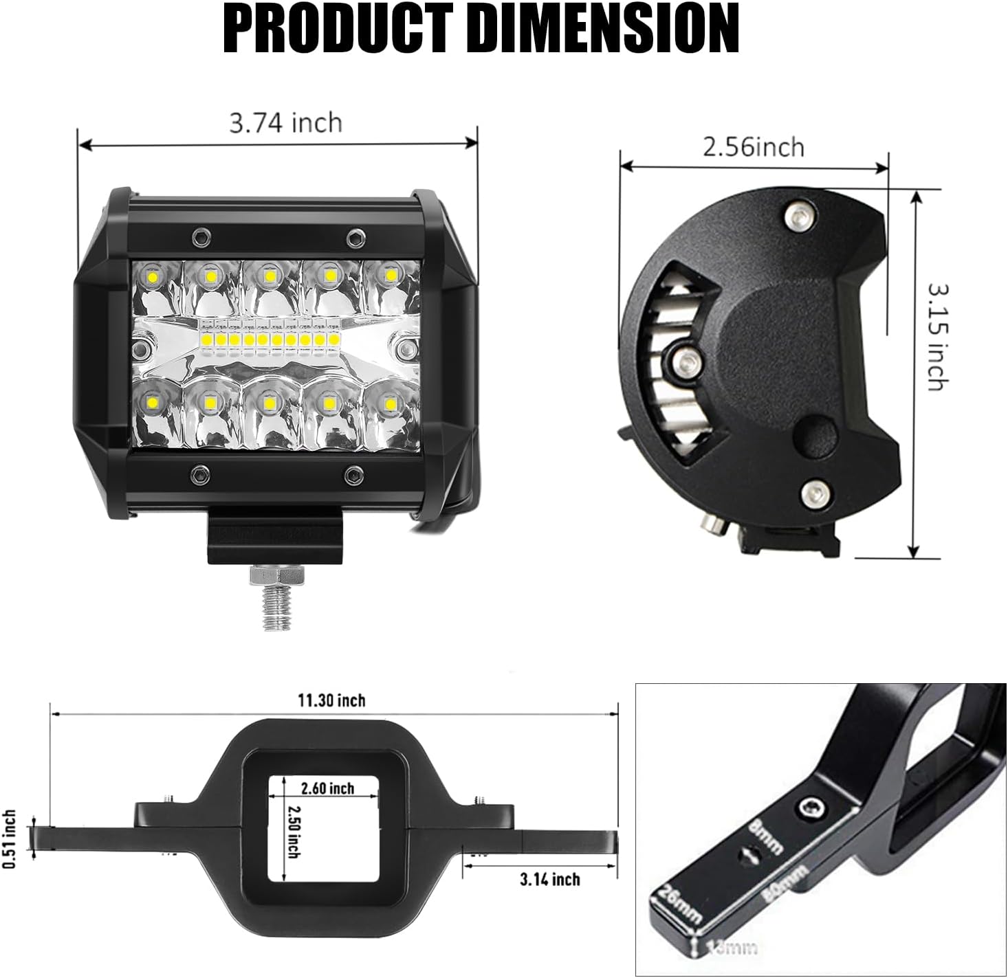 Dailyardtool® 4 Inch LED Pods with Tow Hitch Mounting Brackets