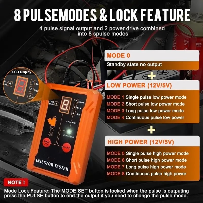 Dailyardtool®Universal Fuel Injector Tester 12V/5V 8 Modes 8 Adapters