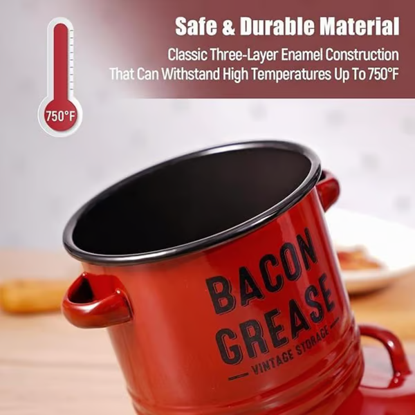 Dailyardtool® 42 oz bacon grease container with strainer and food-grade silicone spatula