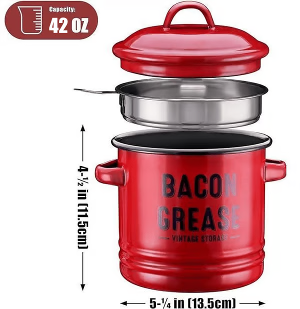 Dailyardtool® 42 oz bacon grease container with strainer and food-grade silicone spatula