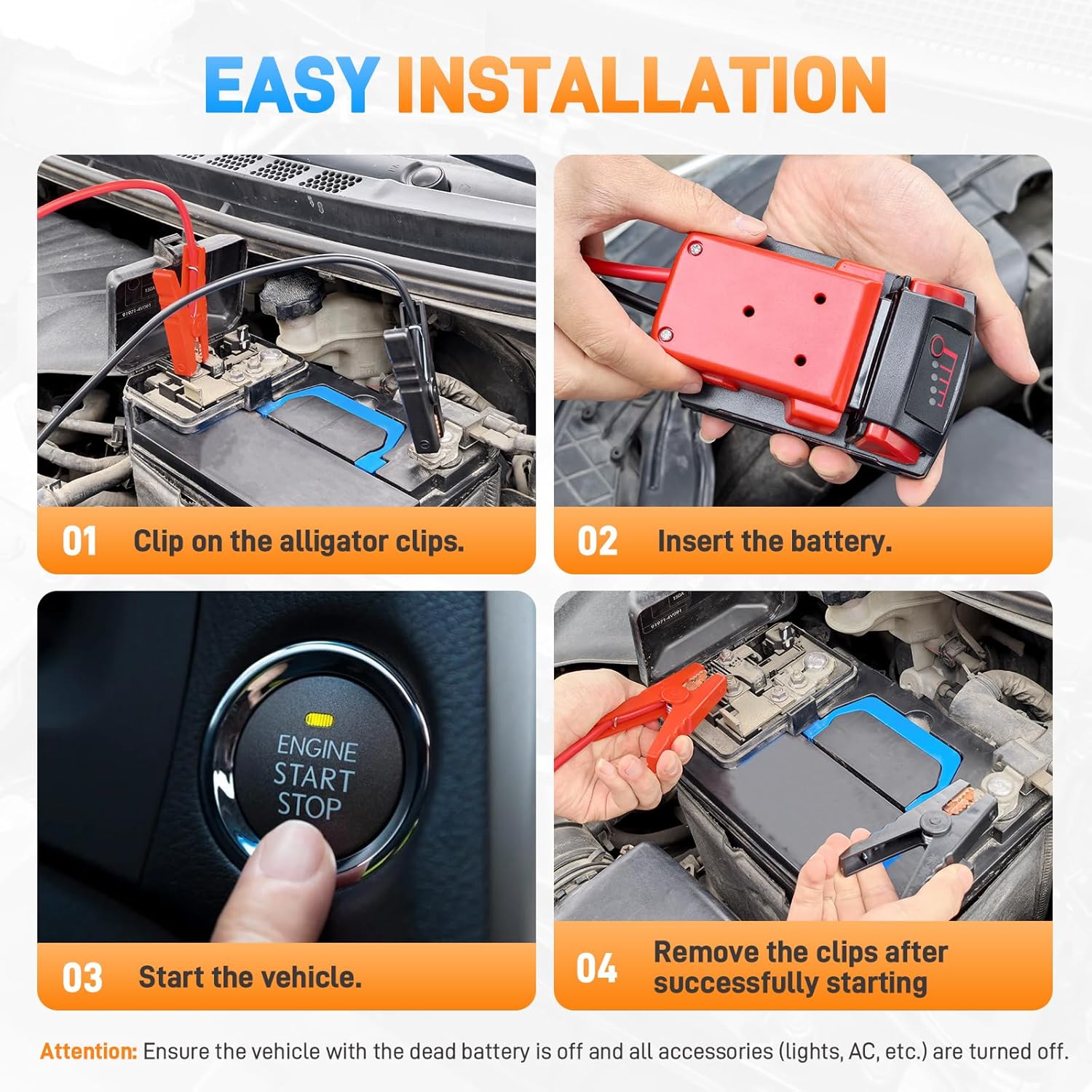 Dailyardtool® Car Starter Jumper Cables With Adapter For Dewalt 20v
