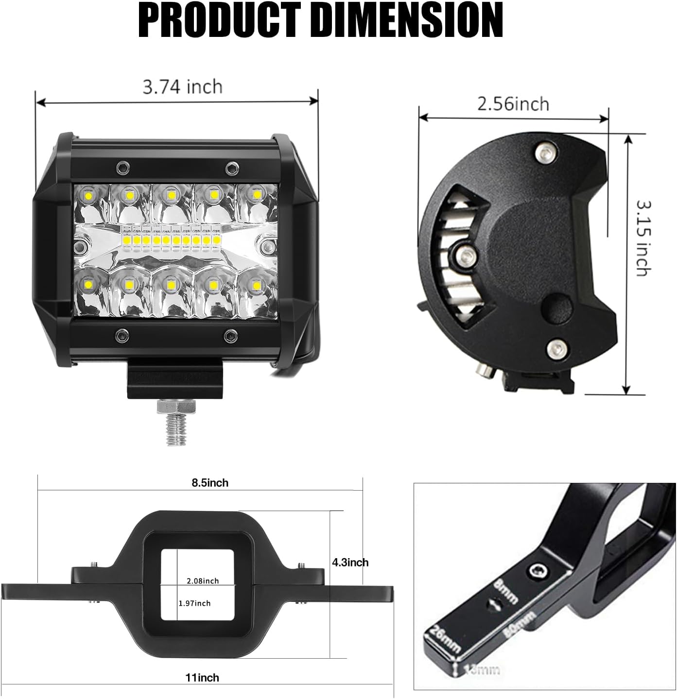Dailyardtool® 4 Inch LED Pods with Tow Hitch Mounting Brackets