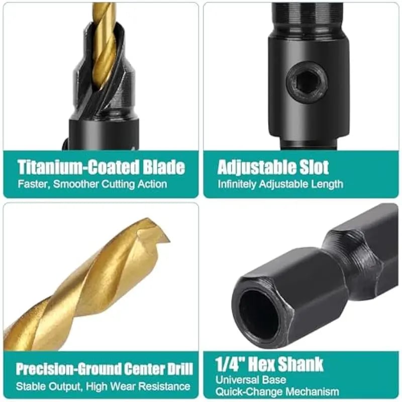 Dailyardtool®  5PCS Countersink Drill Bit Set – Precision Drilling for Perfect Screw Holes