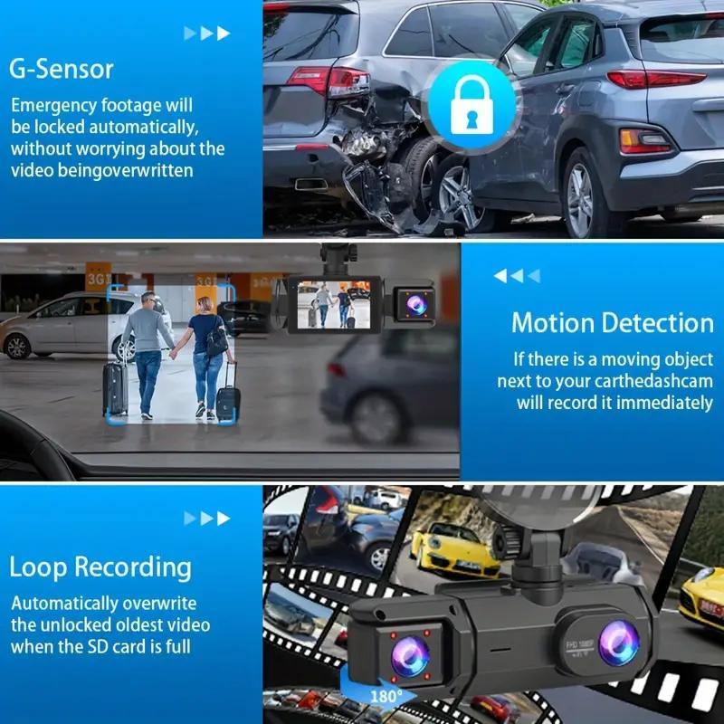 Dailyardtool®2.0-Inch IPS Screen HD 1080P 3 Lens Dashcam With Night Vision&Wifi Link