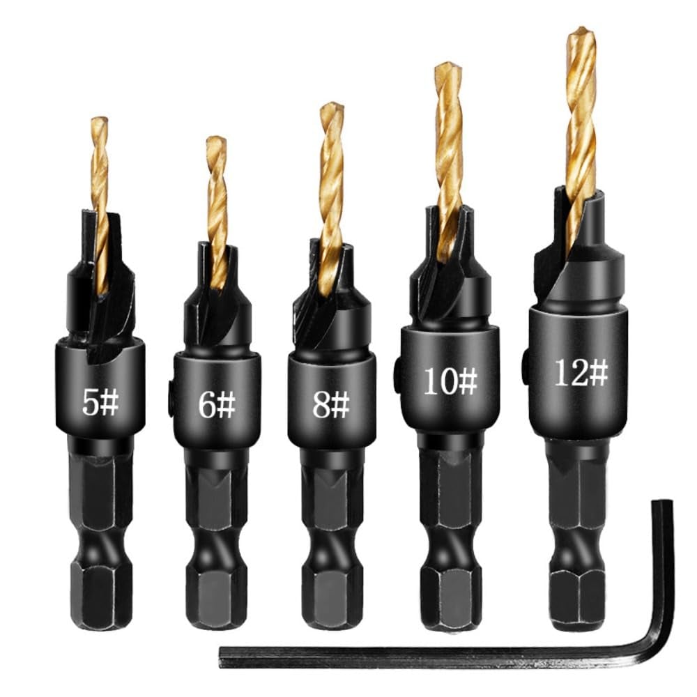 Dailyardtool®  5PCS Countersink Drill Bit Set – Precision Drilling for Perfect Screw Holes