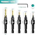 Dailyardtool®  5PCS Countersink Drill Bit Set – Precision Drilling for Perfect Screw Holes